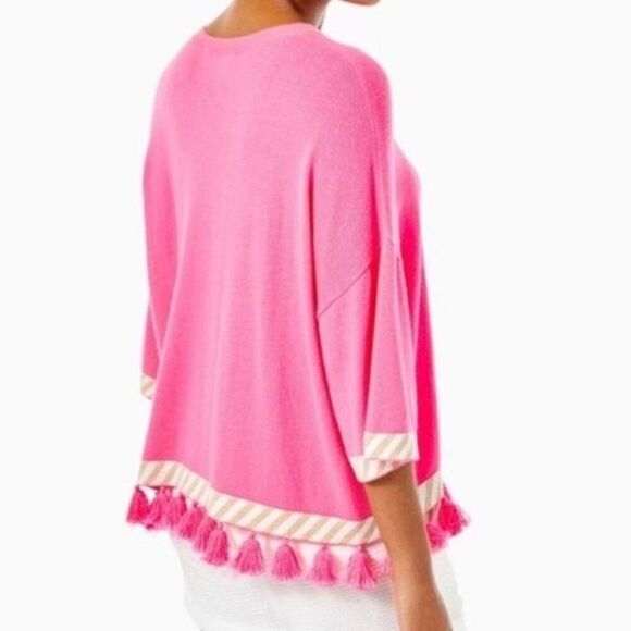 Lilly Pulitzer Ilene Sweater Pink XXS Tassles - Picture 3 of 7